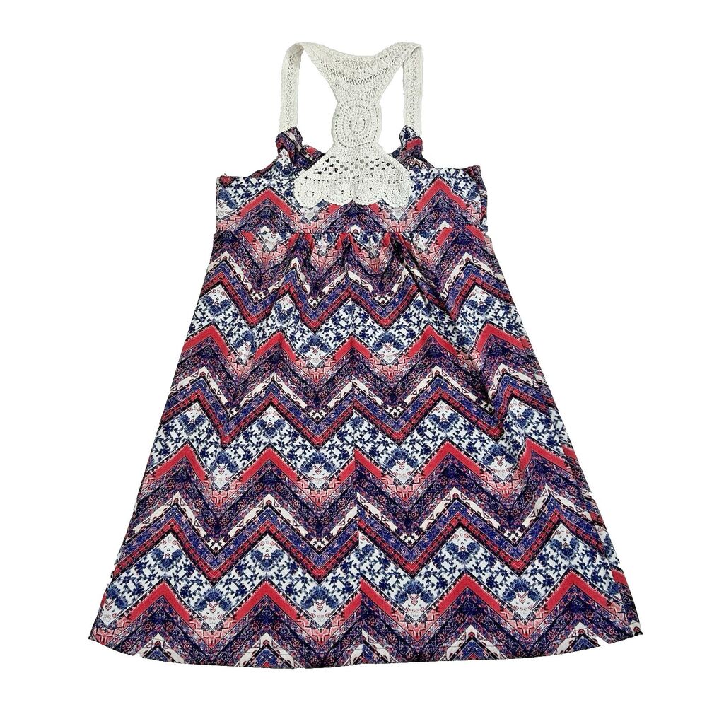 Pink Republic Medium Crocheted Sundress Summer Dress Racerback Coral Chevron - Picture 12 of 16